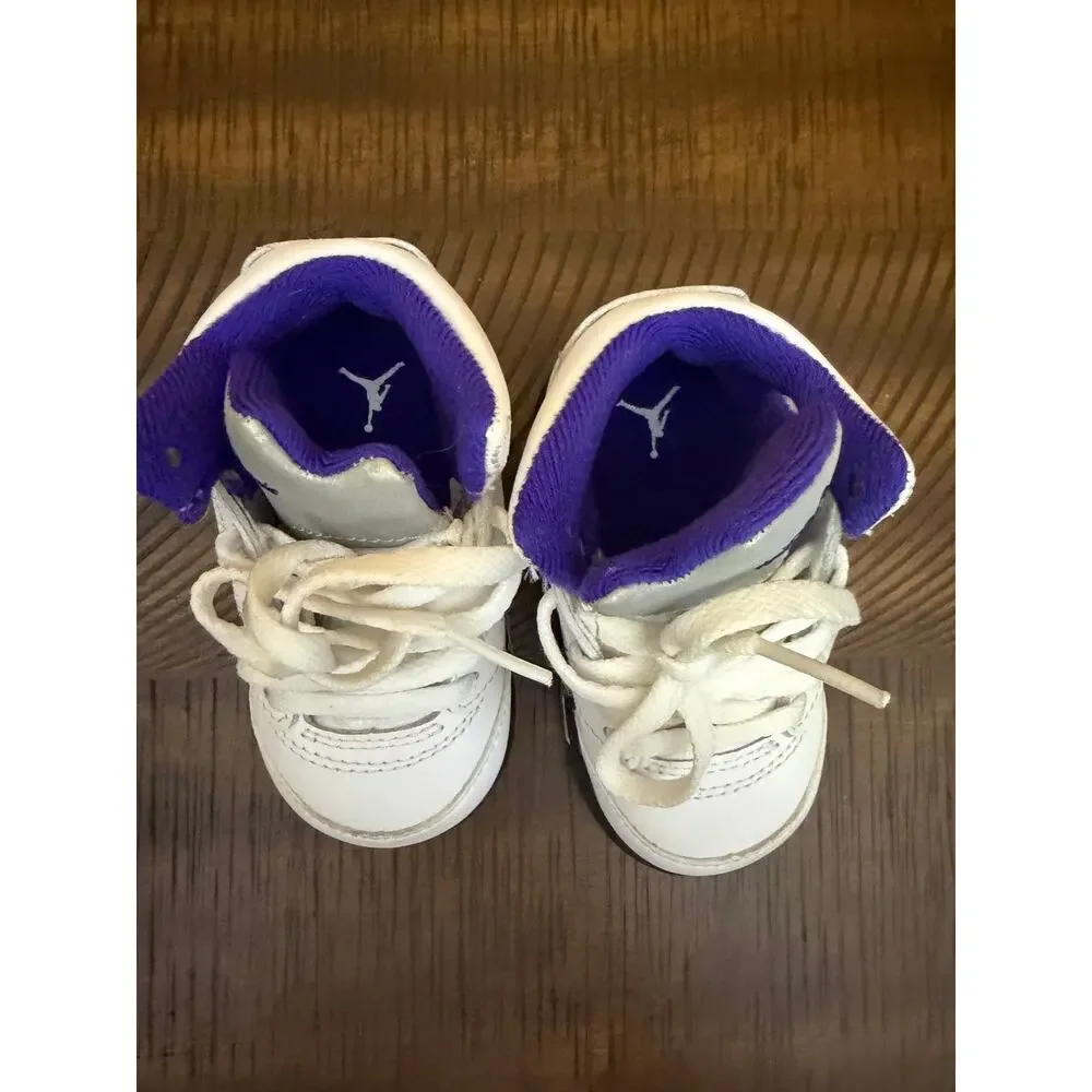 Nike Air Jordan 5 Retro Sneakers Shoe Baby Toddler 4C White Dark Concord Purple